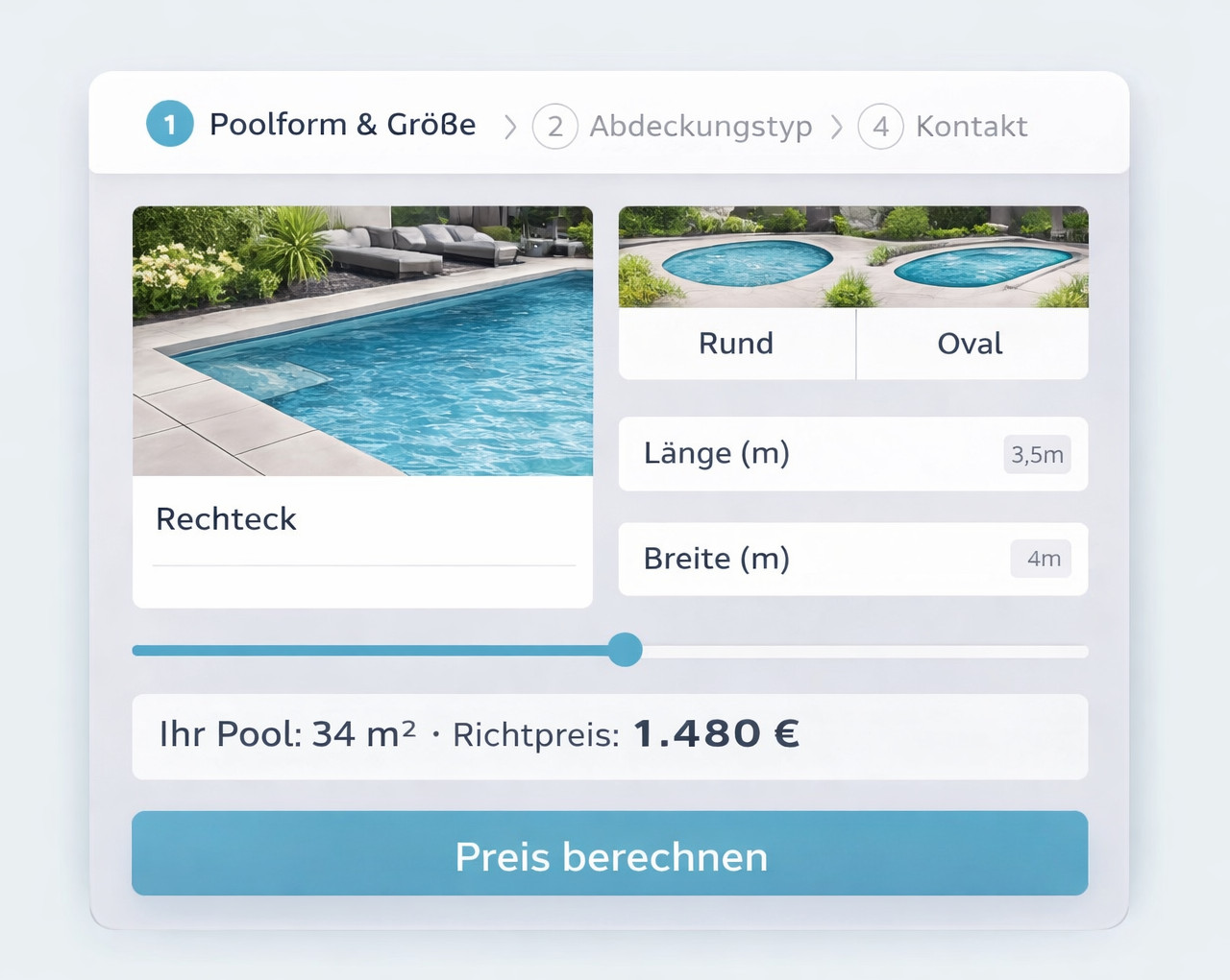 Pool Kostenrechner Formular zur Berechnung einer Pool Abdeckplane