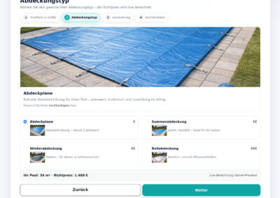 Der Kunde wählt den passenden Typ der Pool Abdeckung.
